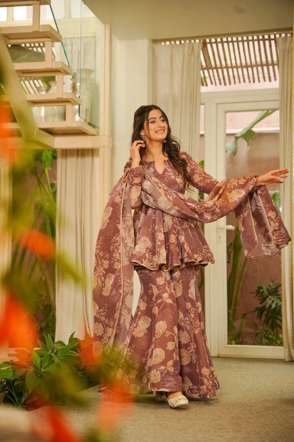 Utsavi Brown Cosmos Sharara Set