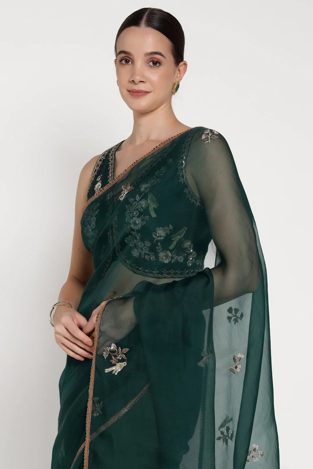 Emerald Green Blush Petal Saree