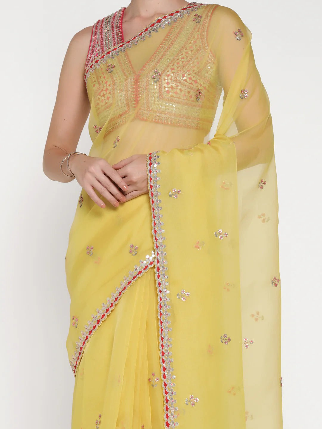 Yellow Gota 3 Flower Saree