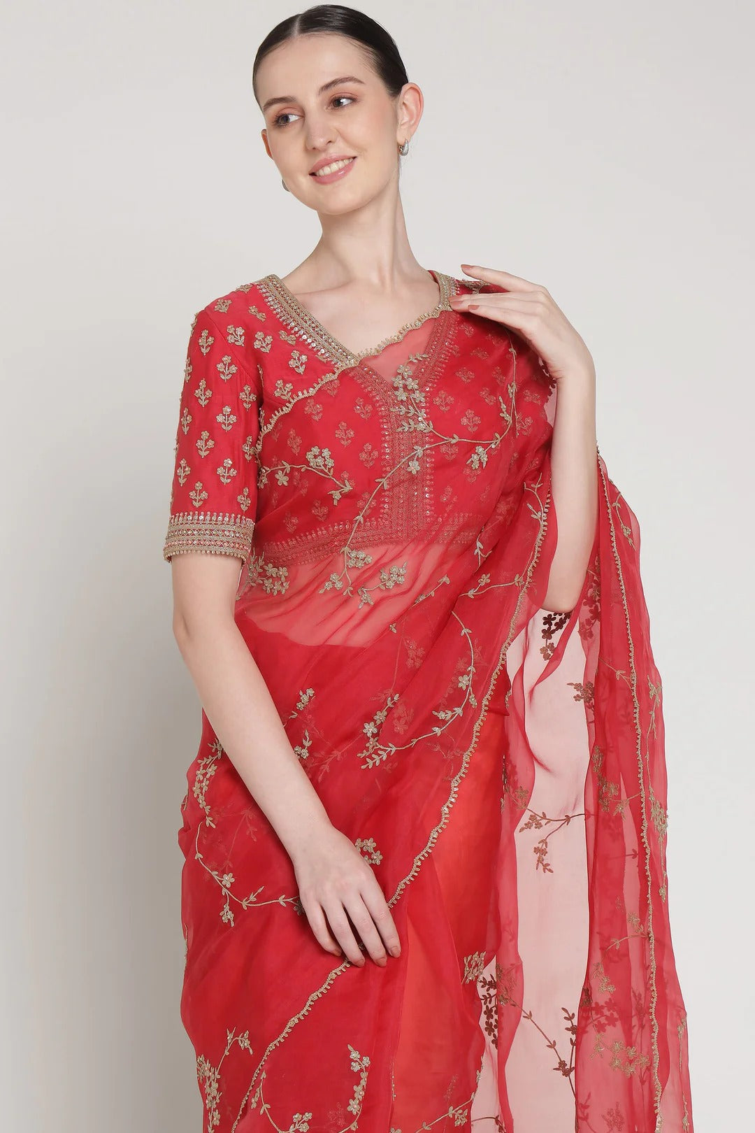 Red Vrinda Dori Saree Set