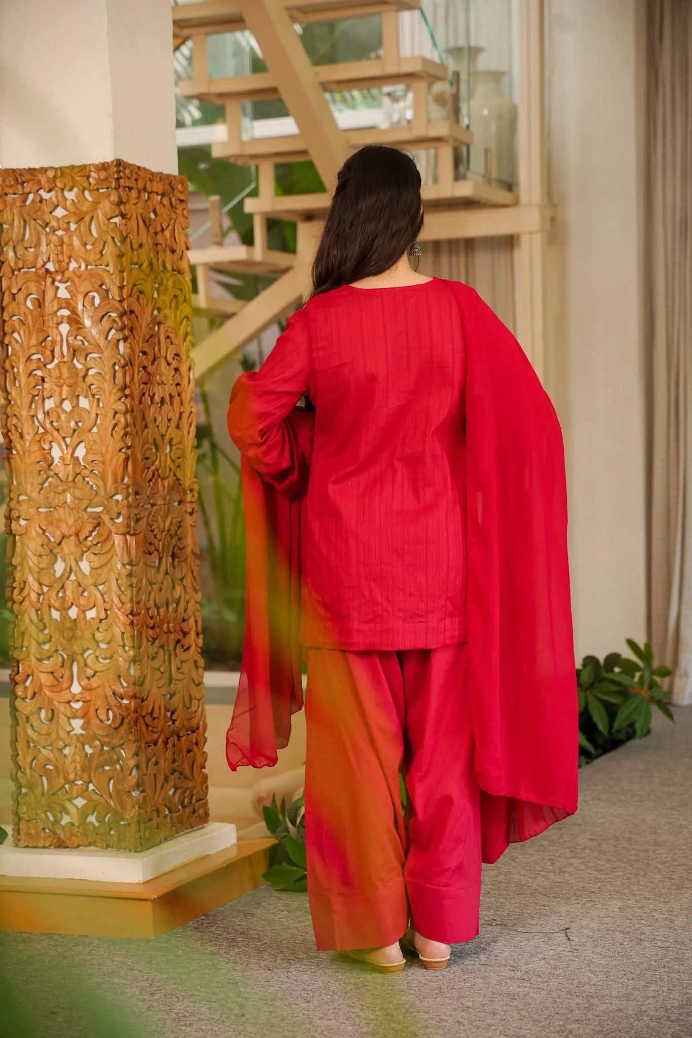 Sehrish Red Cotton Farshi Salwar Set