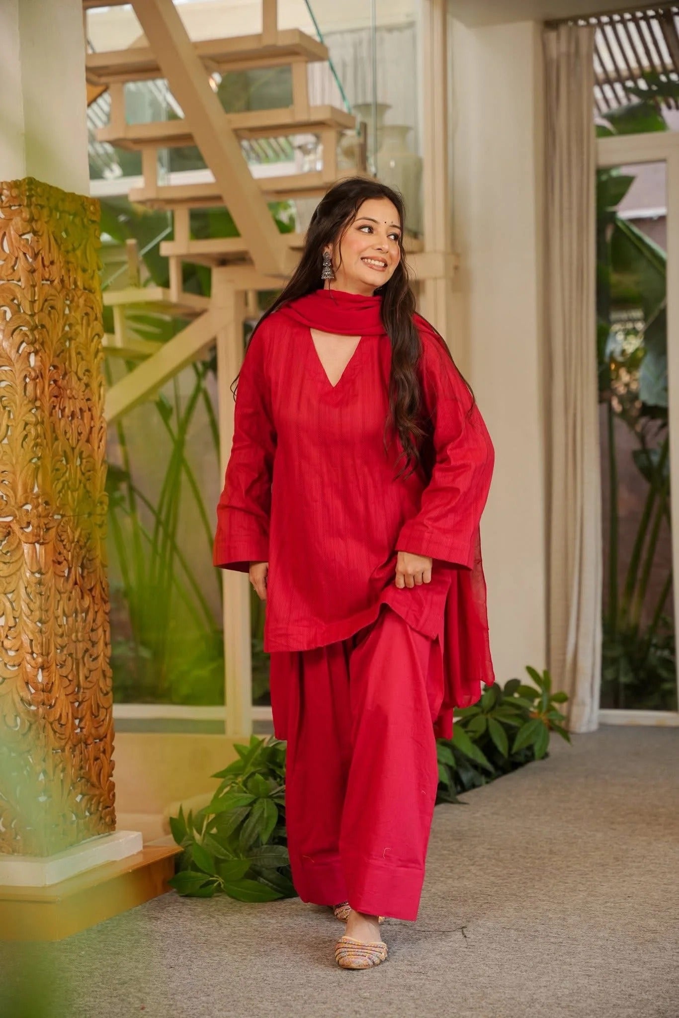 Sehrish Red Cotton Farshi Salwar Set