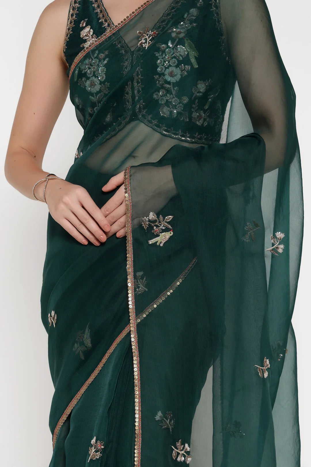 Emerald Green Blush Petal Saree