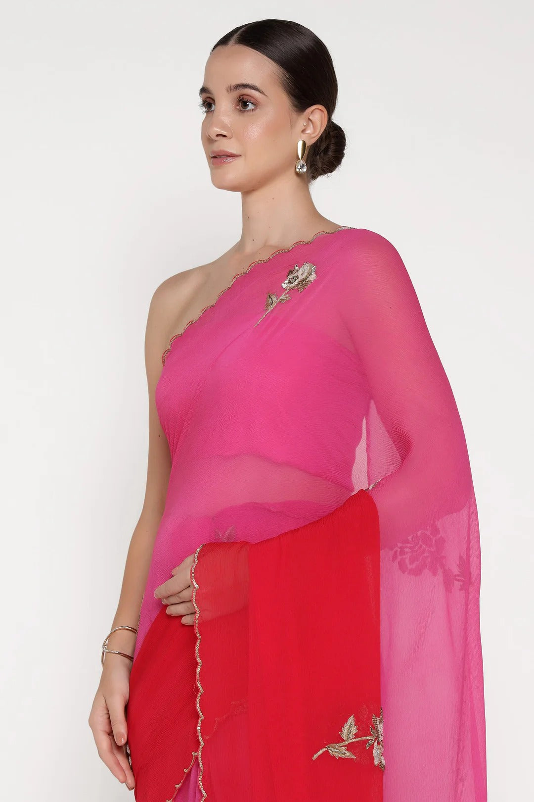 Red Ombre Shadow Rose Saree