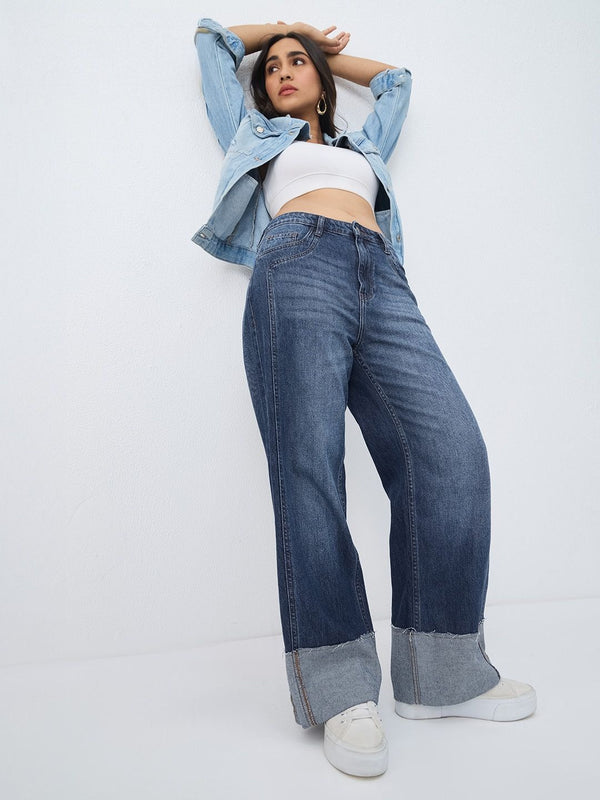 Women Straight Fit Denim Blue Jeans
