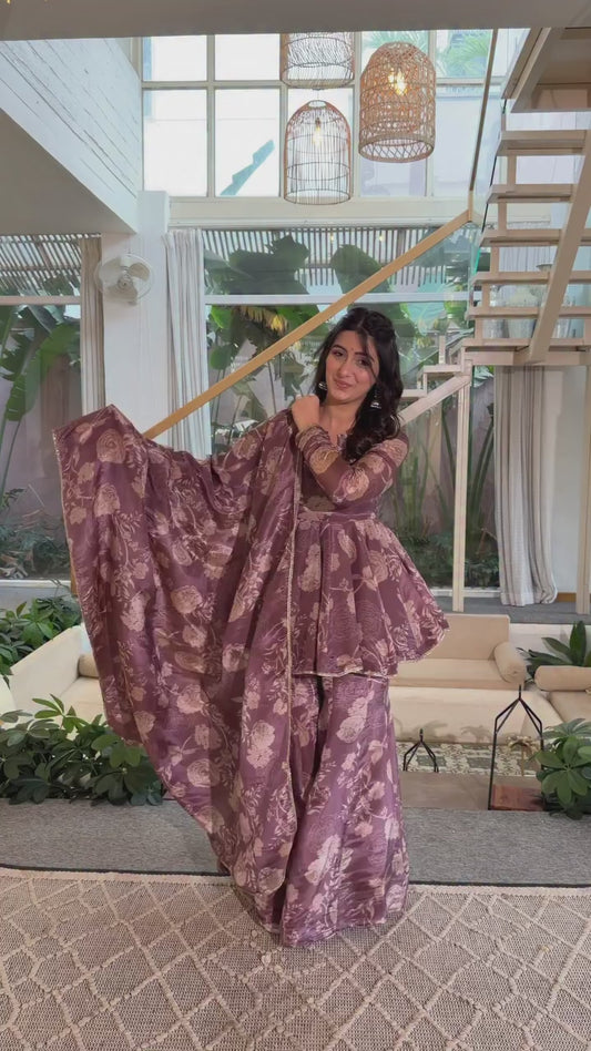 Utsavi Brown Cosmos Sharara Set