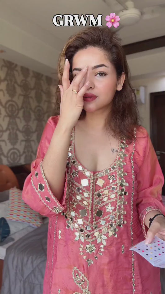 Pink Mirror Work Embroidered Ethnic Kurti – Elegant Casual & Festive Wear for Women