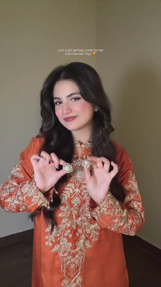 Elegant Orange Embroidered Ethnic Kurti with Traditional Floral Design