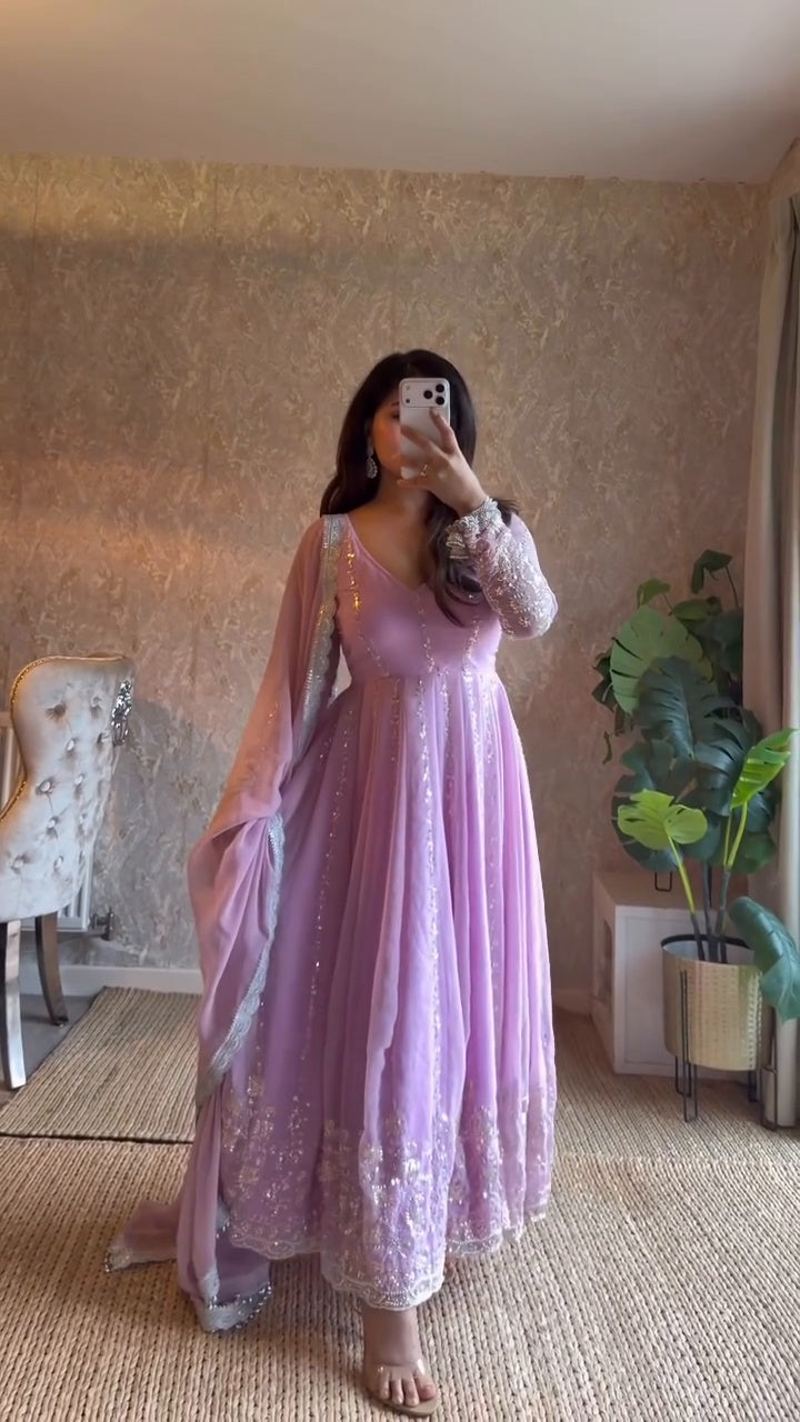 Women’s Pink Embroidered Anarkali Suit Set with Dupatta
